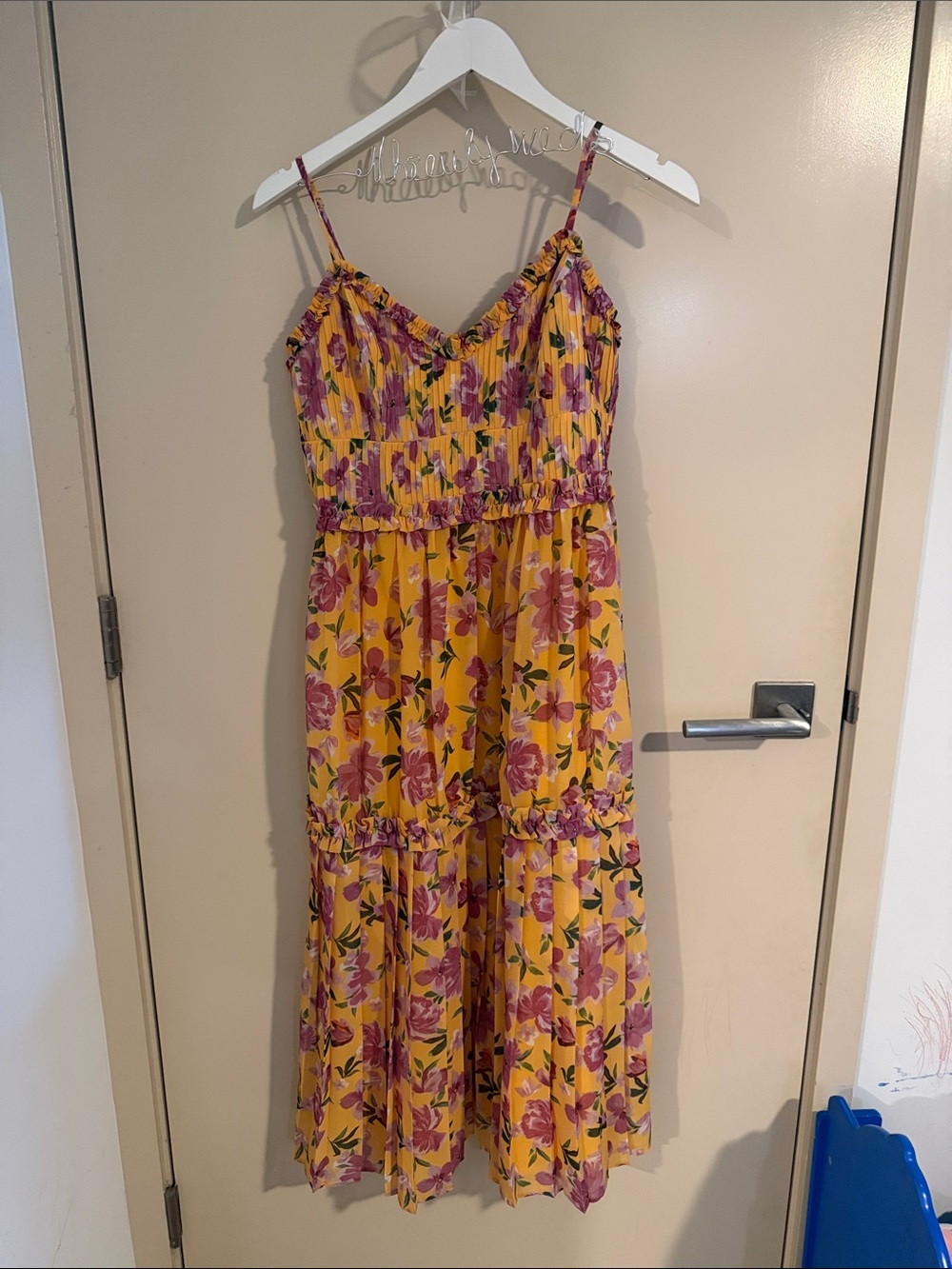 ❣️5 for $100 Adelyn Rae Yellow Maxi Dress with Pink Floral Print